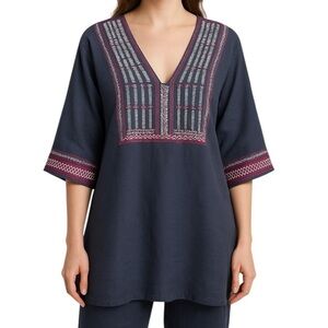 Cabi Linen Tunic Top Boho Embroidered Festival Peasant Blouse Size Medium